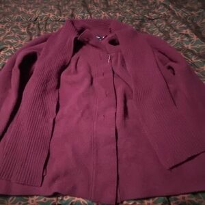 Jones New York Deep Raspberry Ribbed Knit Cardigan